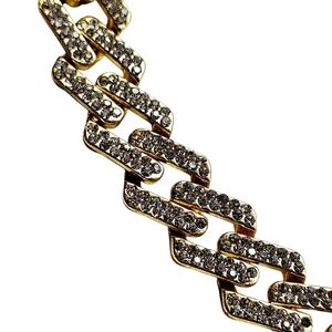 17" Gold Plated Iced Out White Stones Bling Cuban Link Chain